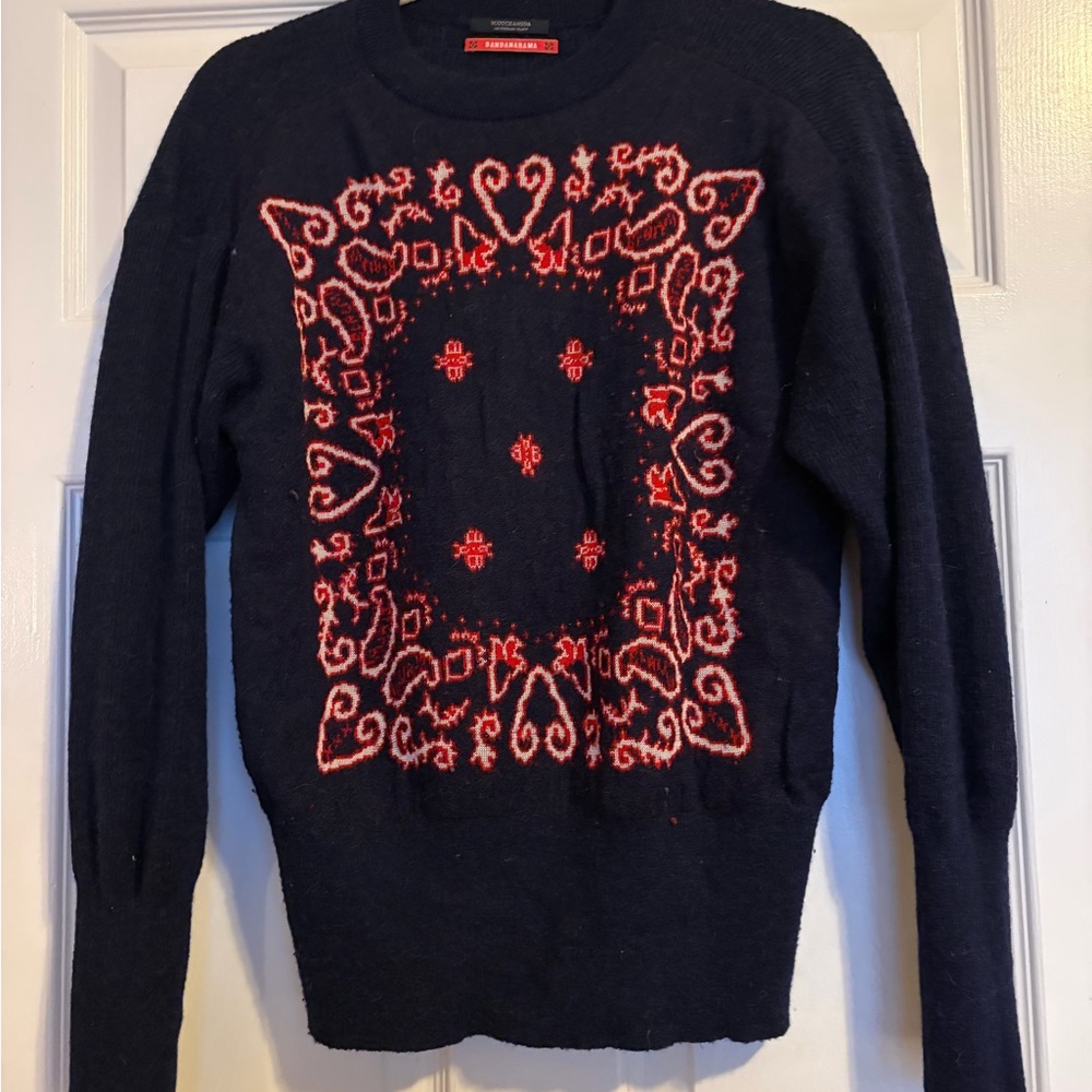 Women’s Navy Sweater with Red Pattern
